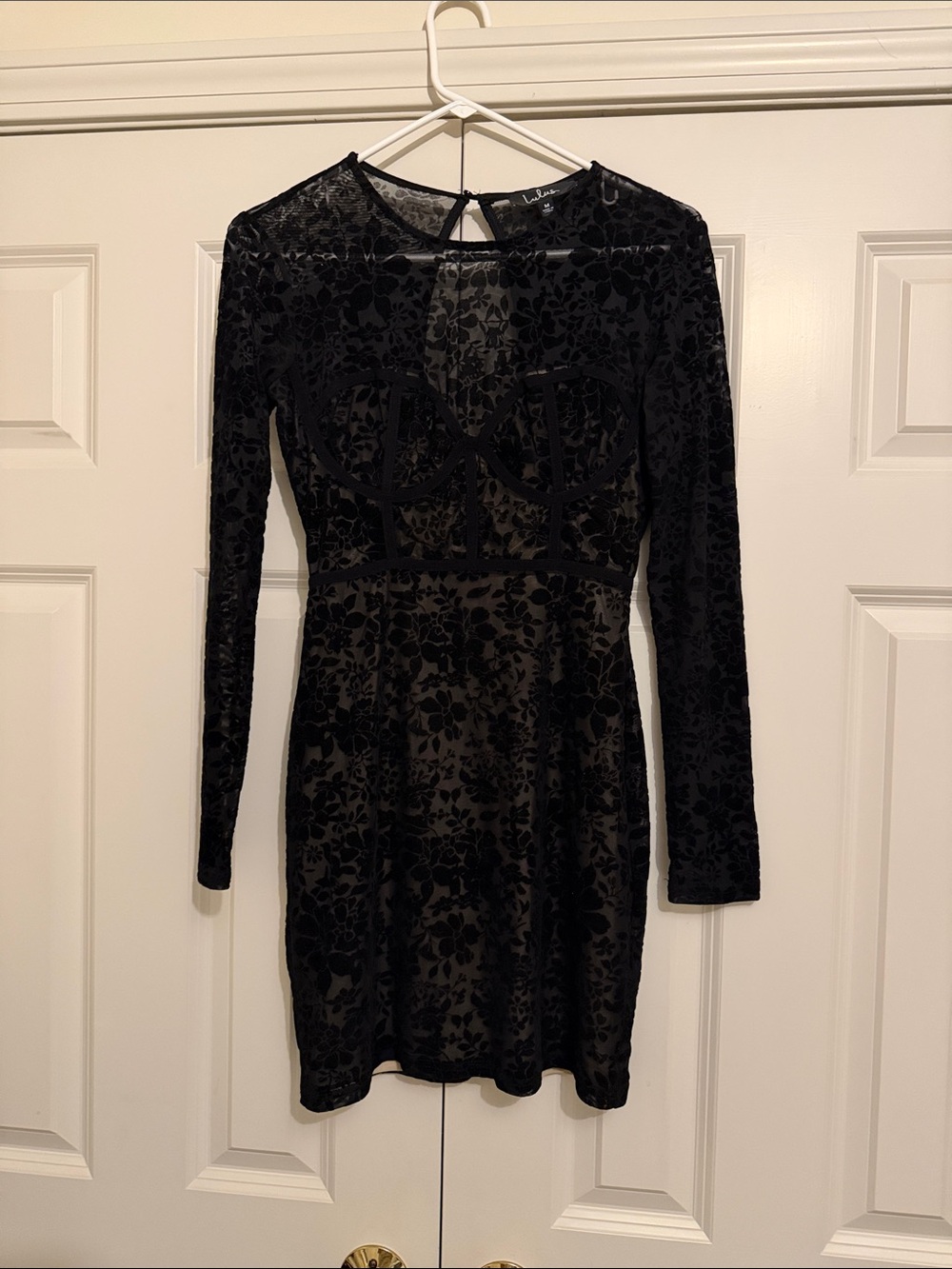 Lulu's Black Floral Burnout Long-Sleeve Bodycon Dress